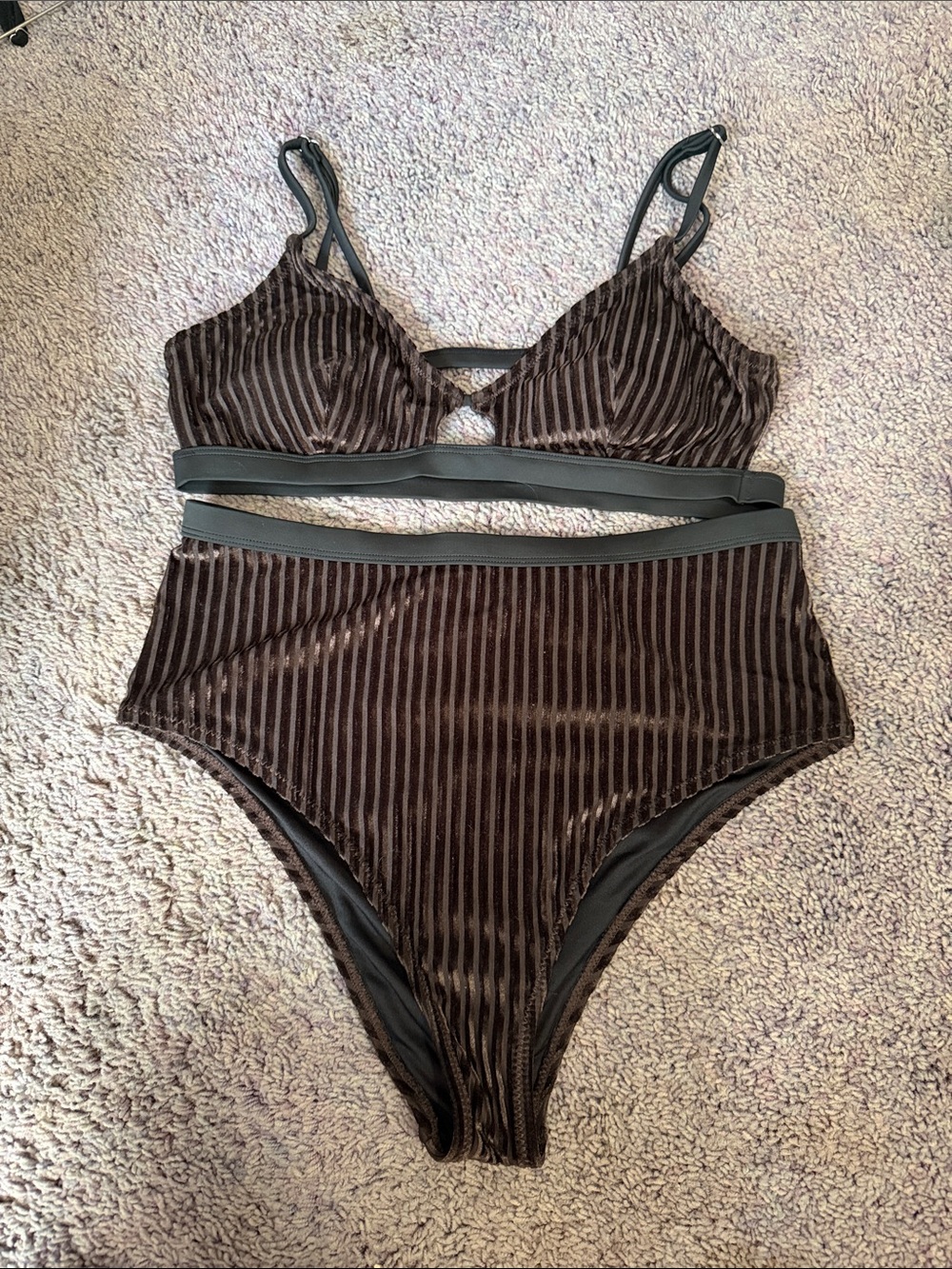 Ribbed Velvet Brown High-Waist Swim Bra